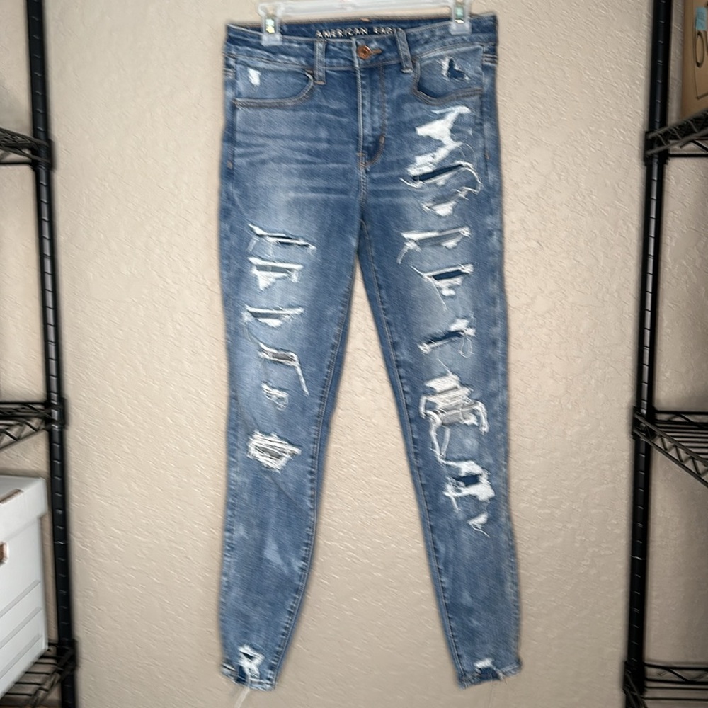AE Ne(x)t Level High Waisted Jegging Patched distressed demin - Picture 3 of 11